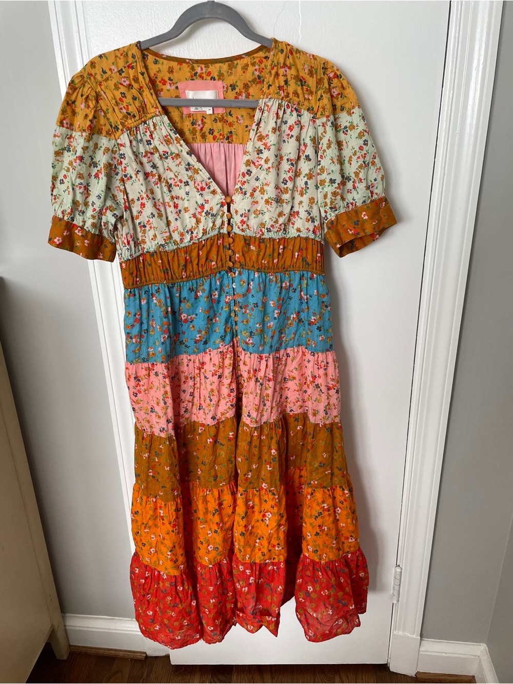 Anthropologie Multi-Color Tiered Floral Maxi Dress